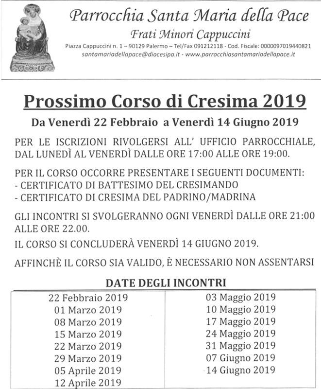 Corso di Cresima 2019
